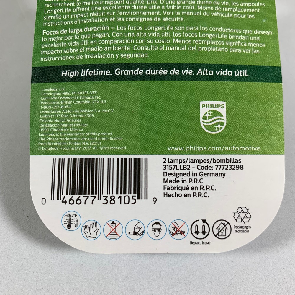 Philips LongerLife 3157 Two-Pack Bulbs, Back Up Reverse Light Replacement Lamps