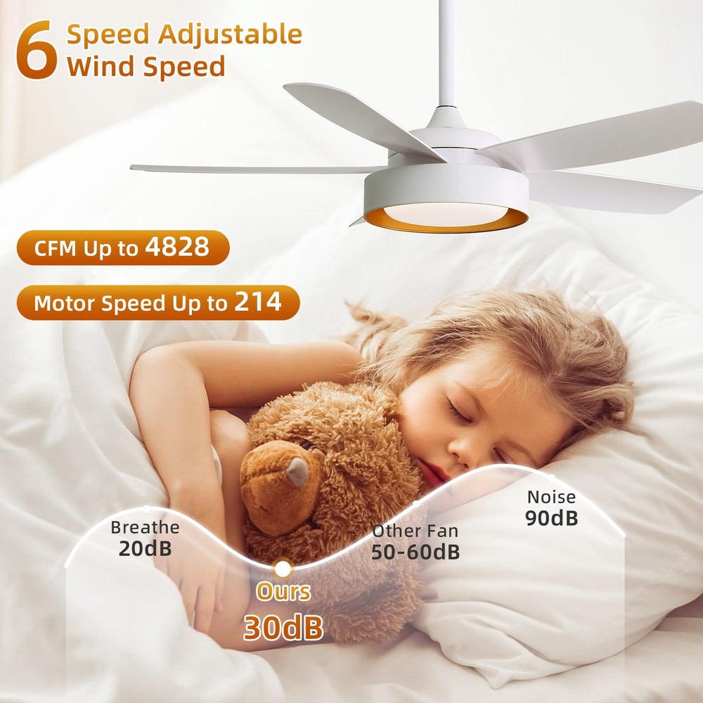 Modern,42in,Ceiling Fan with LED and Remote Control,6 Speed,Reversible ABS Blade