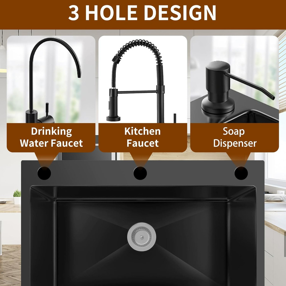 Compact Black Stainless Steel Kitchen Sink with Accessories for Small Spaces