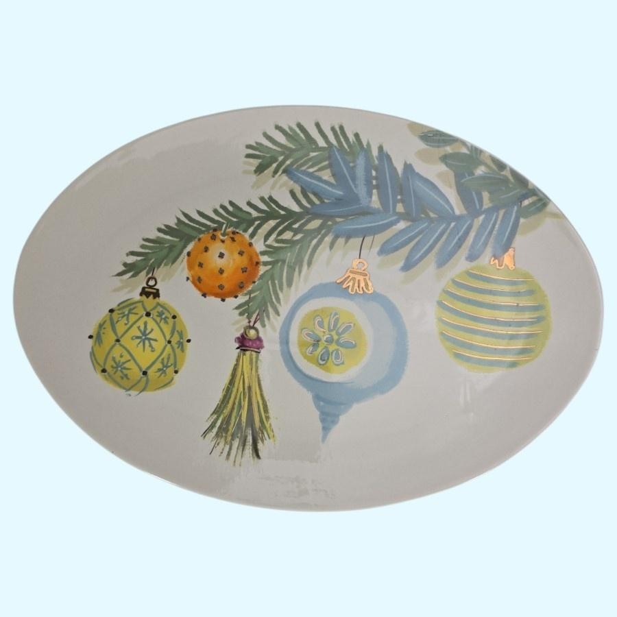 Creative Co-Op Stoneware Platter Large Plate Oval Christmas Tree Ornaments