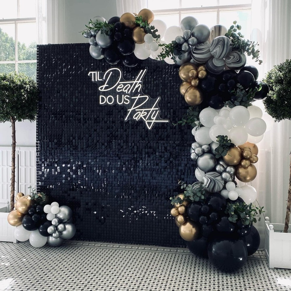 Black Shimmer Wall Backdrop Panels 6ftx6ft Square Sequin Graduation Backdrop for