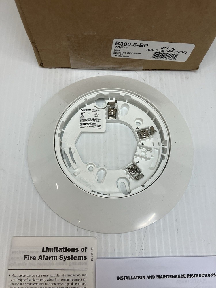 System Sensor B300-6-BP White 6" Detector Base Bulk Pack of 10