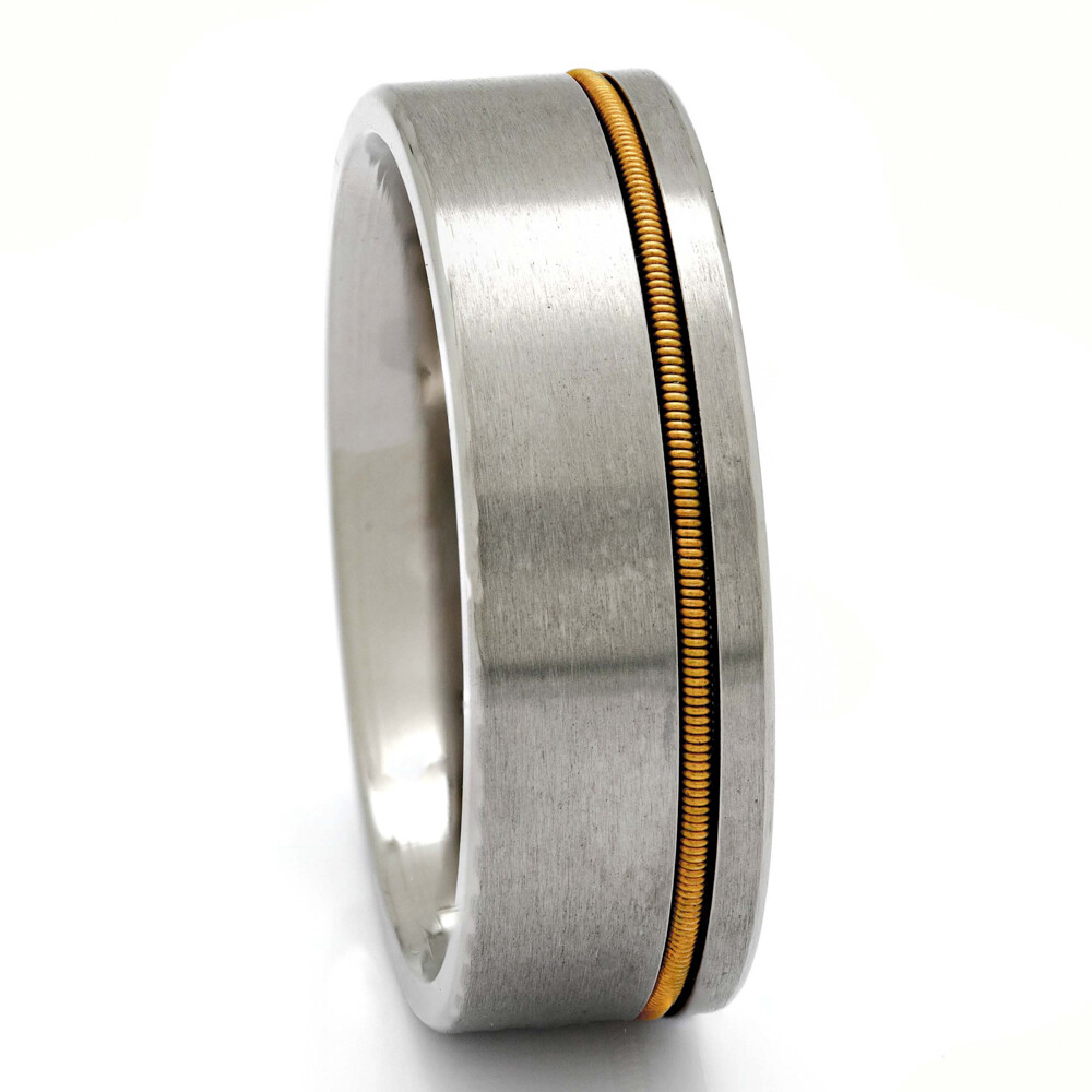 Titanium Guitar String Ring, 8mm Comfort Fit Wedding Band