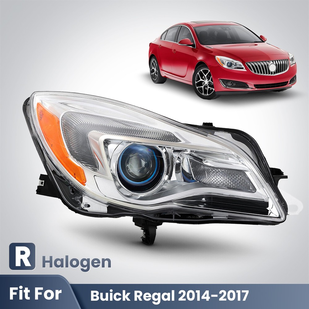 For 2014-2017 Buick Regal Halogen Headlight w/Bulb Chrome Right Passenger Side