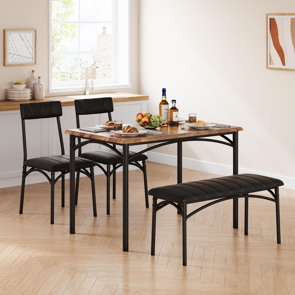 Dining Table Set for 4 Modern Kitchen Table with Upholstered Bench & Chairs Set