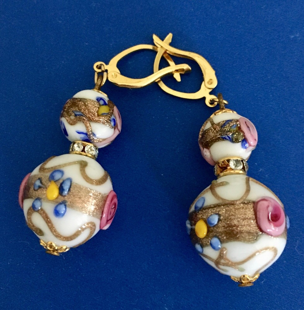 Double Beaded Floral Earrings in White