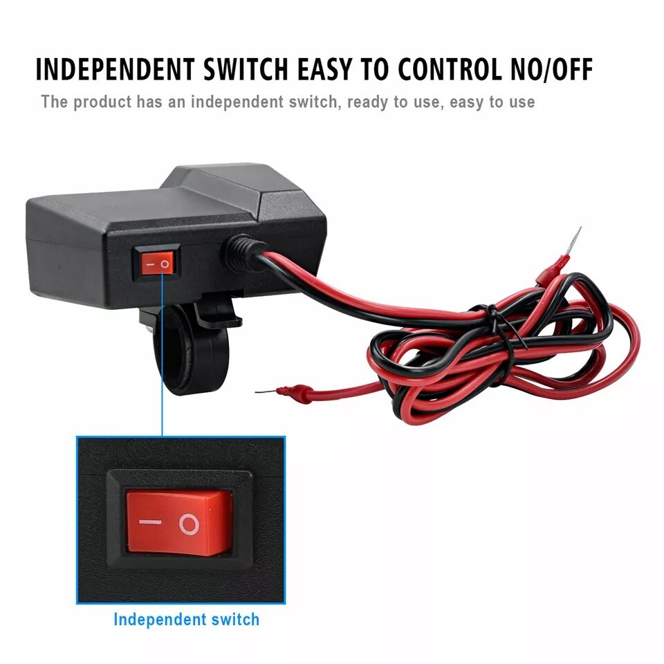 Waterproof Motorcycle Handlebar Dual USB Phone Charger Cigarette Lighter Socket