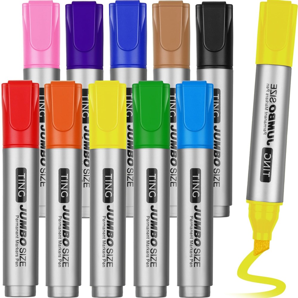 10 Pack Jumbo Permanent Markers Bulk Large Chisel Tip Permanent Markers Quick...