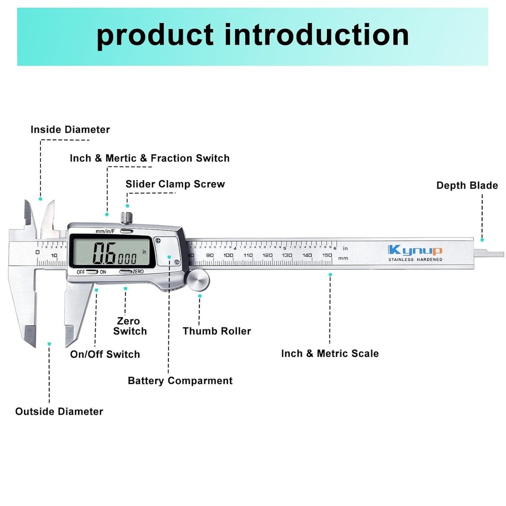 Versatile Digital Caliper, 150mm Measurement with LCD Display, 3 Units Switch