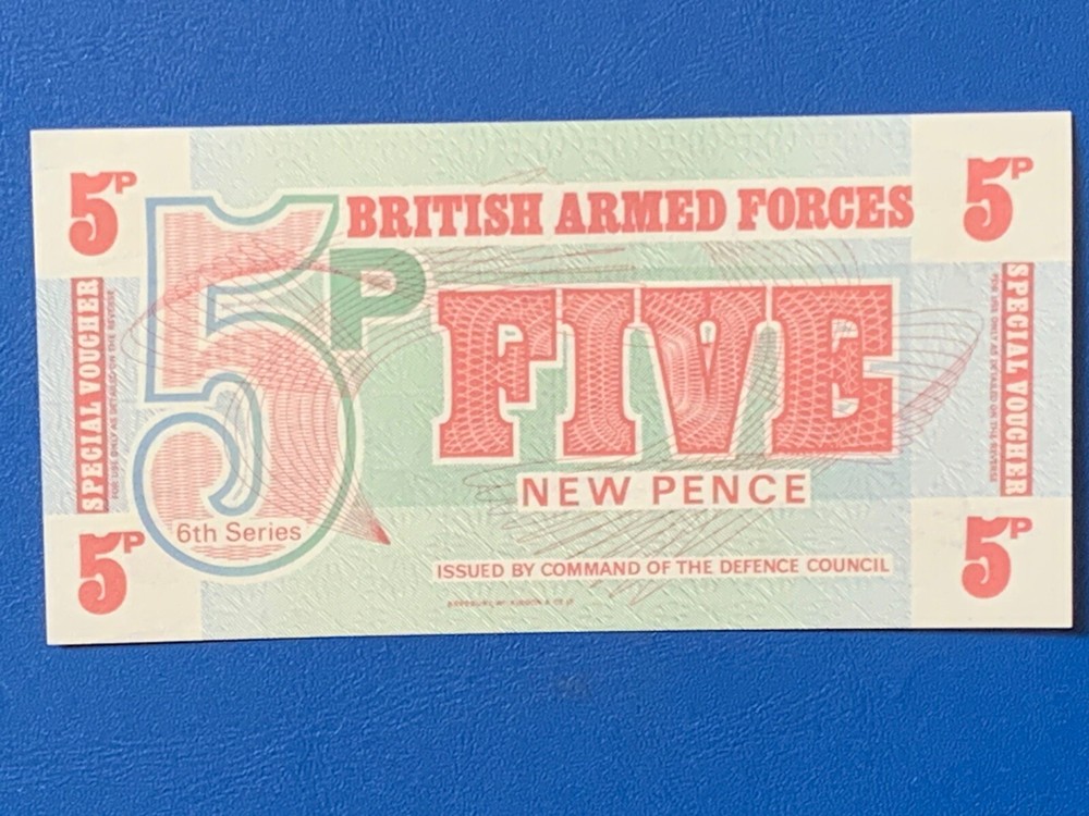 BRITAIN. COLD WAR 5p ARMED FORCES SPECIAL VOUCHER. ISSUED 1972 -:- UNCIRCULATED.