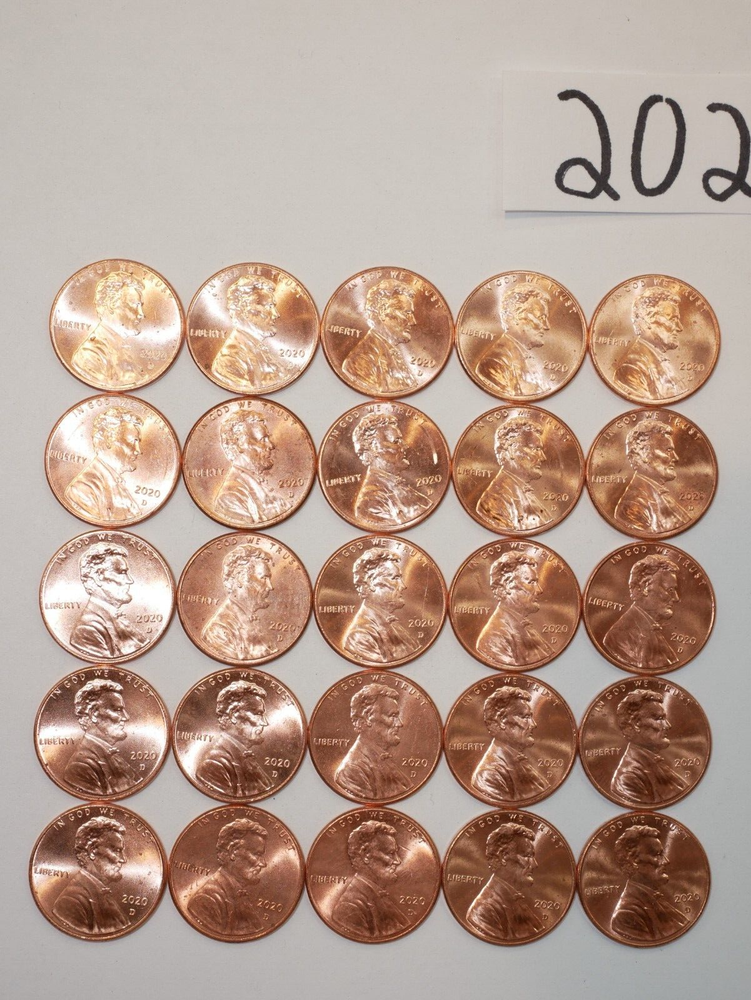2020-D BU CENT ROLL SOLID DATE = 50 LINCOLN SHIELD PENNIES (8+ ITEMS SHIP FREE)