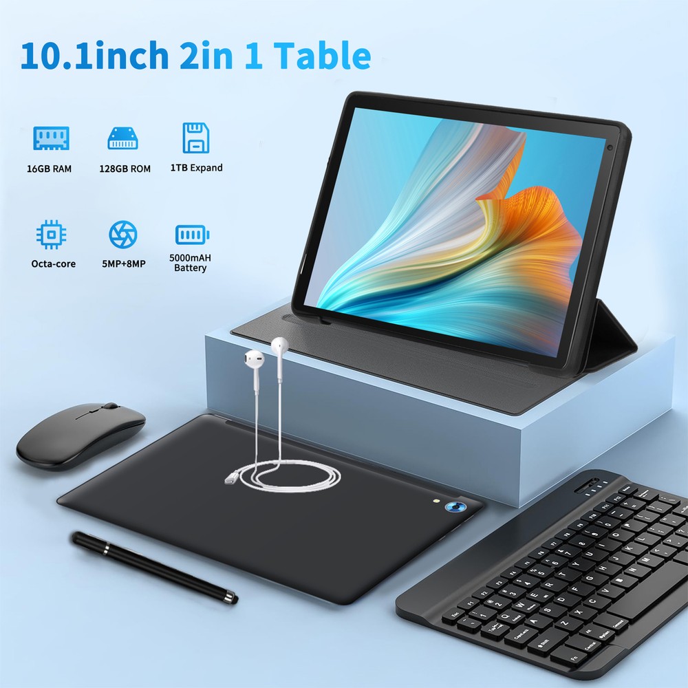 10.1 inch Android 14 Tablets HD Touchscreen Octa-Core 10+128GB Dual Camera