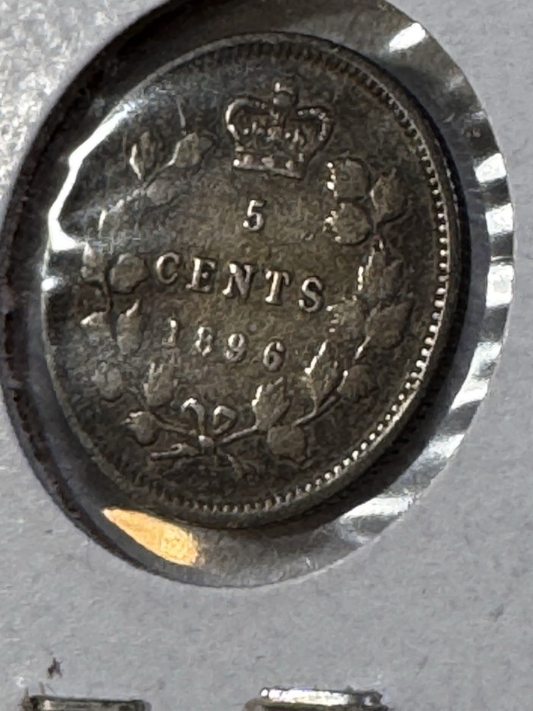 1896 Canada 5 Cents Silver Coin Cleaned