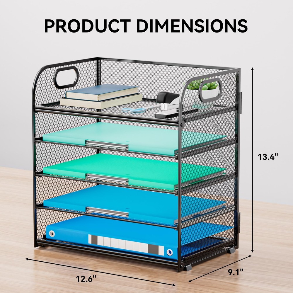 Paper Organizer Letter Tray with Handle, 5-Tier Black Stackable Desk Organize...