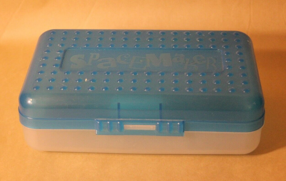 Spacemaker Pencil Box Light Blue & Frosted Vintage 90's Plastic Storage Case