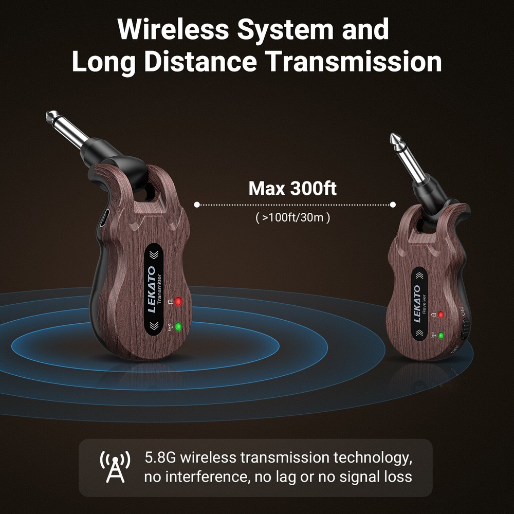 LEKATO Wireless Guitar Transmitter Receiver System 5.8GHz No-interference 100ft