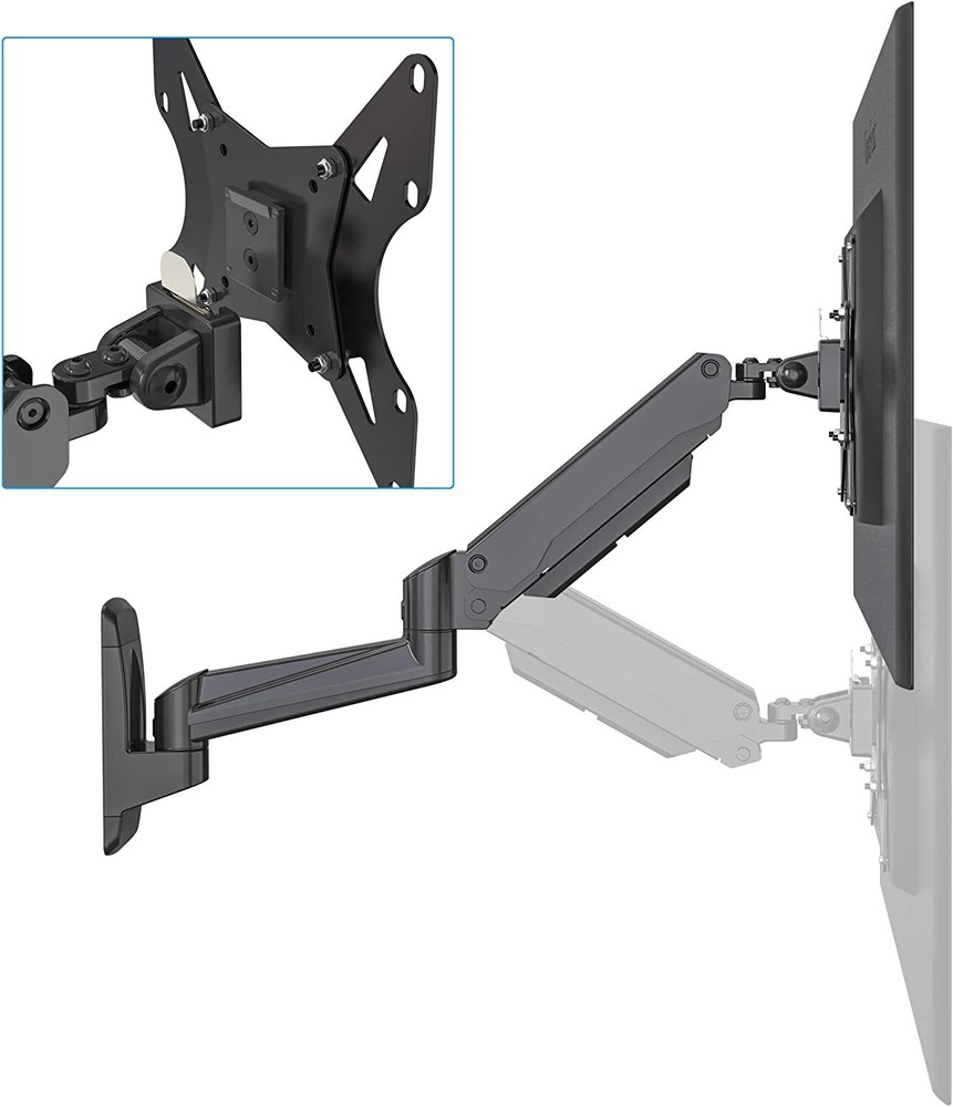 SHOPPINGALL Fully Adjustable Single Gas Spring Wall Mount LCD with Swing Arm for