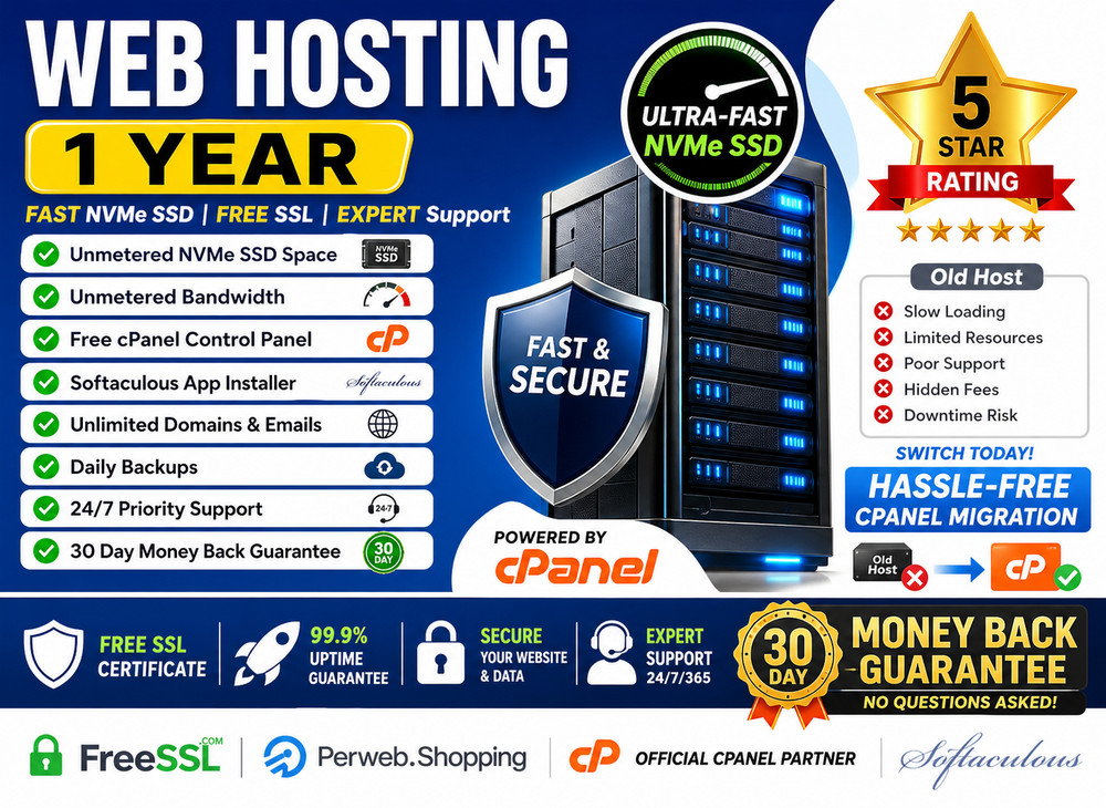 Web Hosting 1 Year - 🔥Unlimited Super SSD, SSL | Emails | cPanel | $14.99/Year!