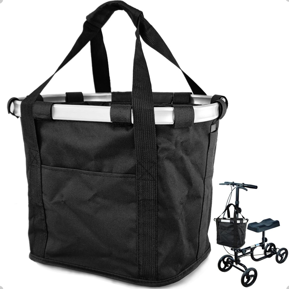 Knee Scooter Basket Accessory with Handle, Quick Release Removable Cloth Bask...