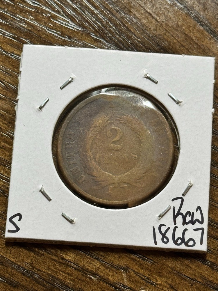 1866 Two Cent Piece Nice Good U.S. 2c Type Coin (Raw18667)