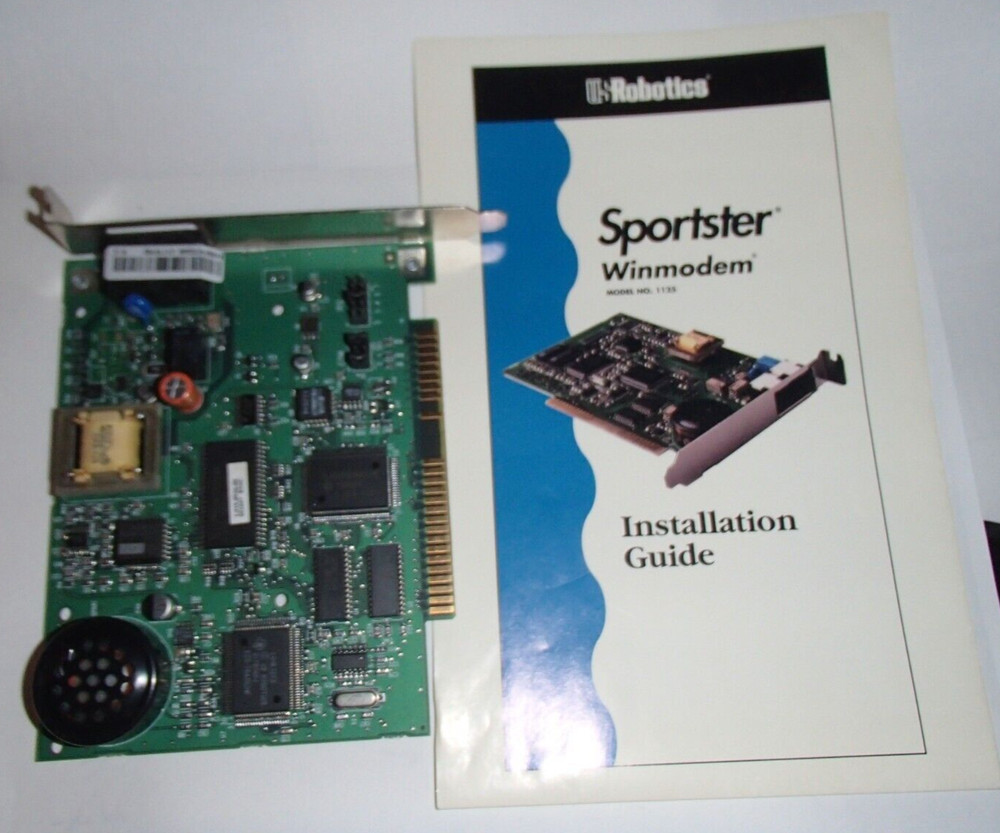 US Robotics Sportster Winmodem 1125 56K Message Plus Modem PC Board Card & Guide