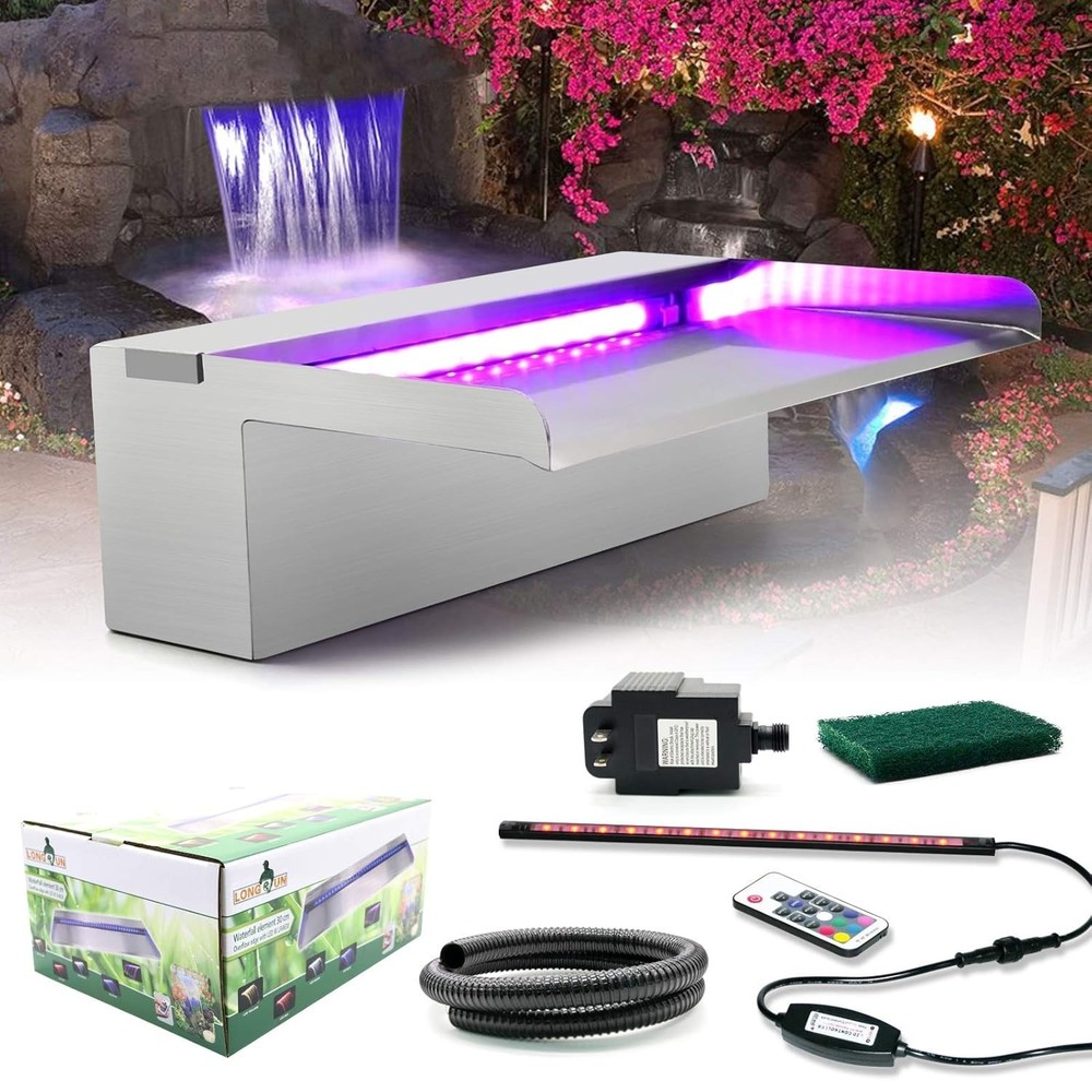 Stainless Steel Waterfall Spillway with LED Light