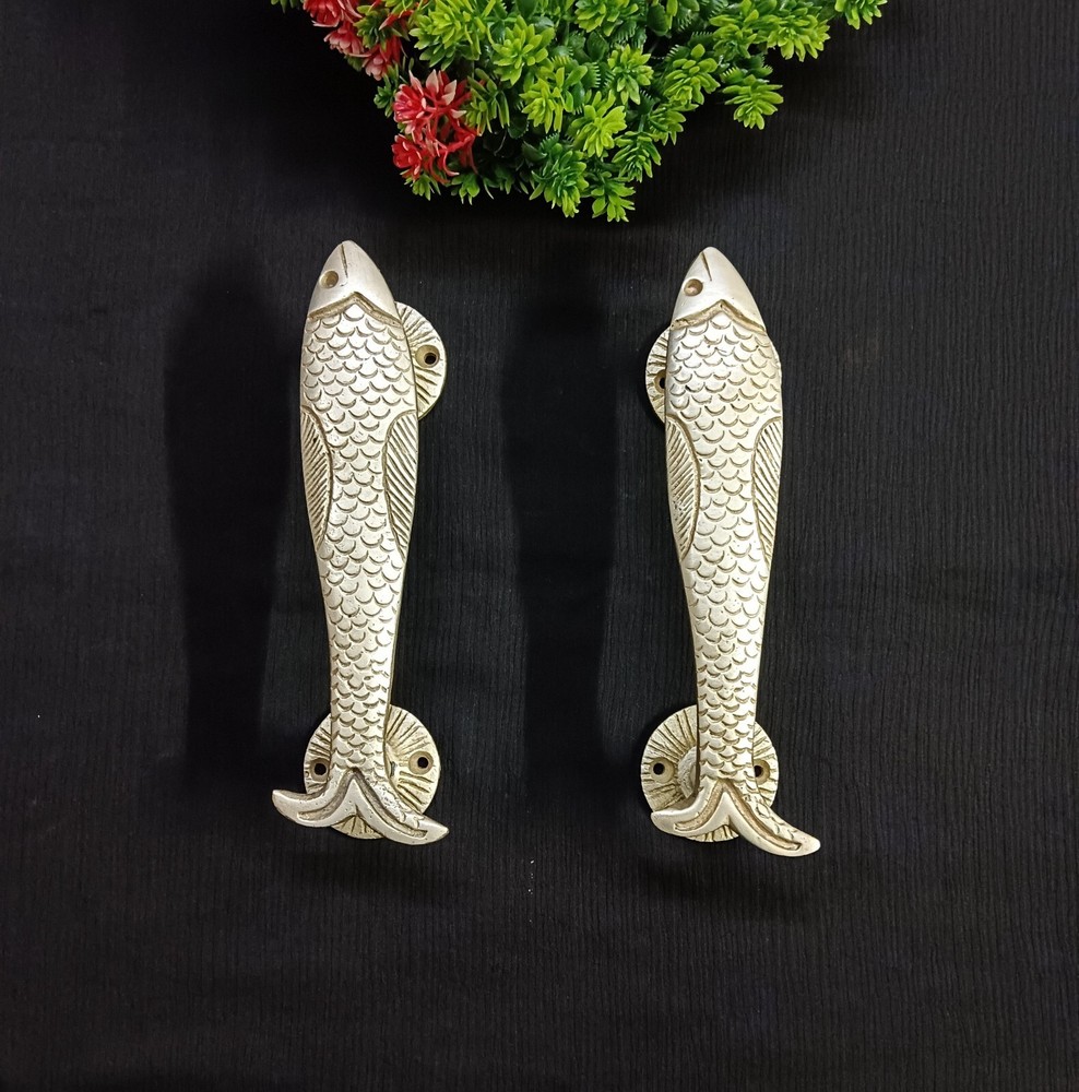 River Fish Decorative Door Handle Pair Brass Nautical Fish Door Pull Decor CA464