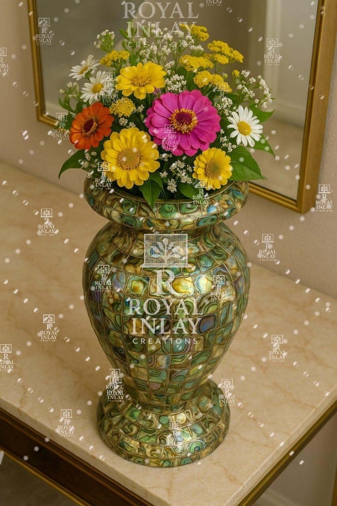 12" Abalone shell Inlay Vase – Handmade Luxury Decor – Gemstone Accent Piece