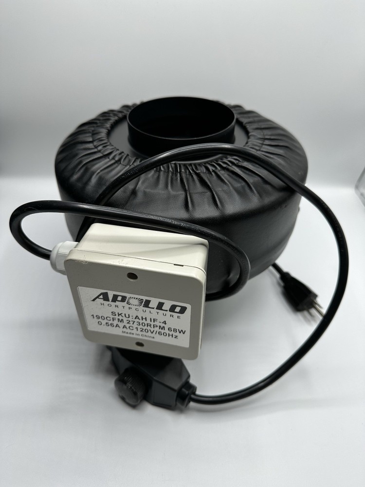 Apollo Horticulture 4” Inline Duct Fan Variable Speed 190CFM Used Works Great