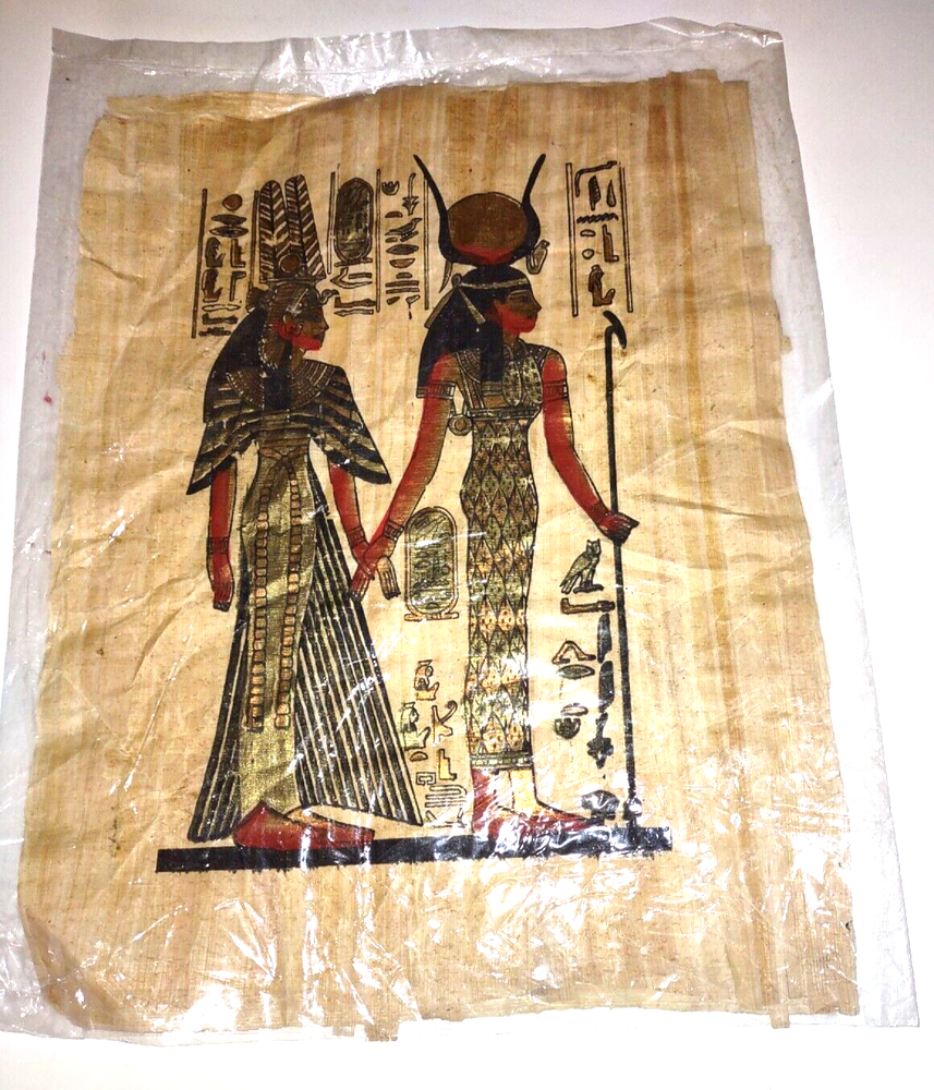 Authentic Hand Painted Egyptian Goddess Isis & Queen Nefertari Papyrus Papyrus