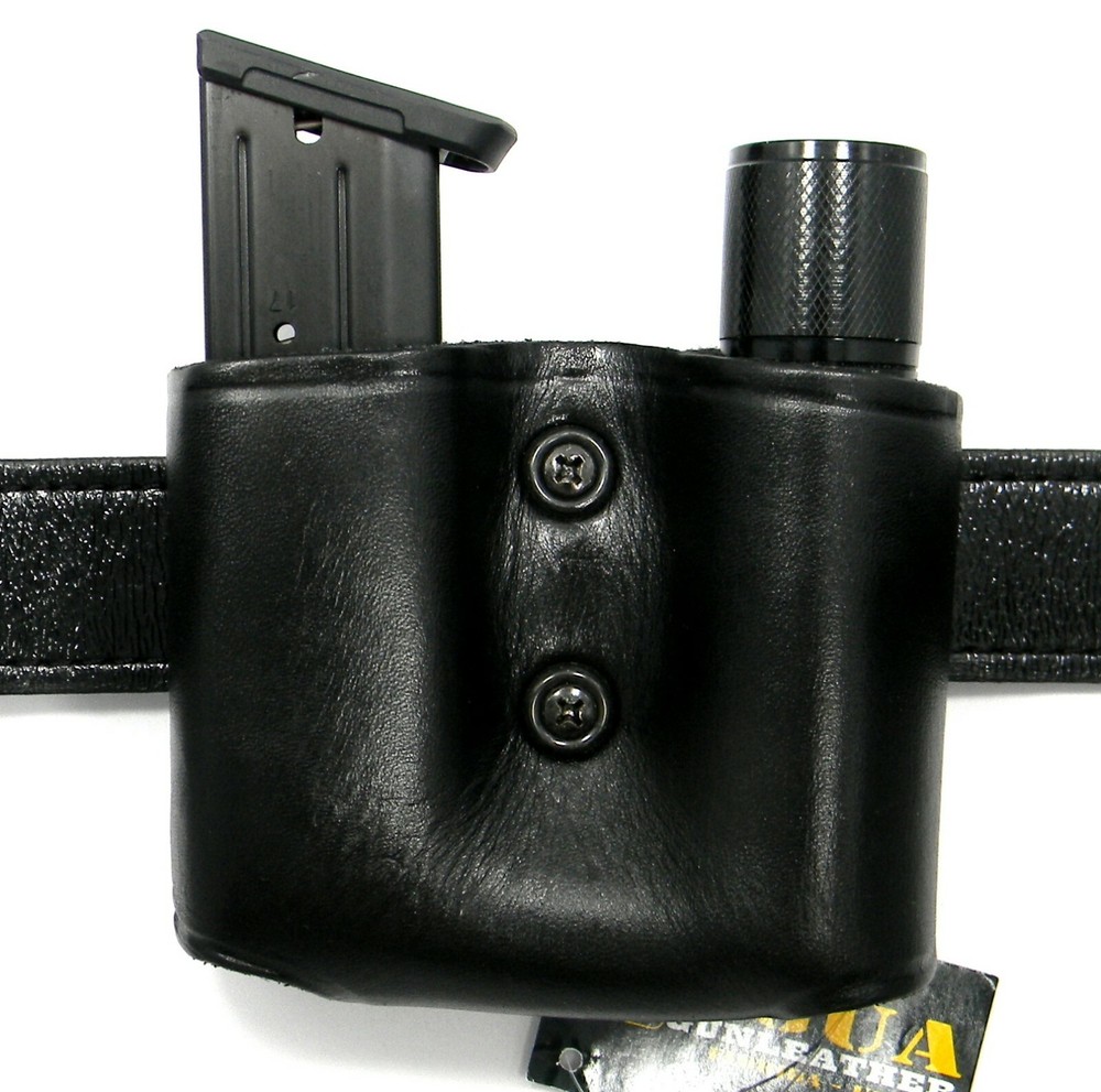 TAGUA Black Leather Magazine & Flashlight Carrier for 1911 and .45 SINGLE STACK