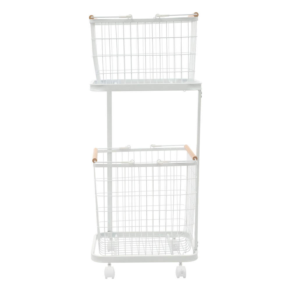 2 Tier White Laundry Basket Metal Rectangular Laundry Basket With Wheels