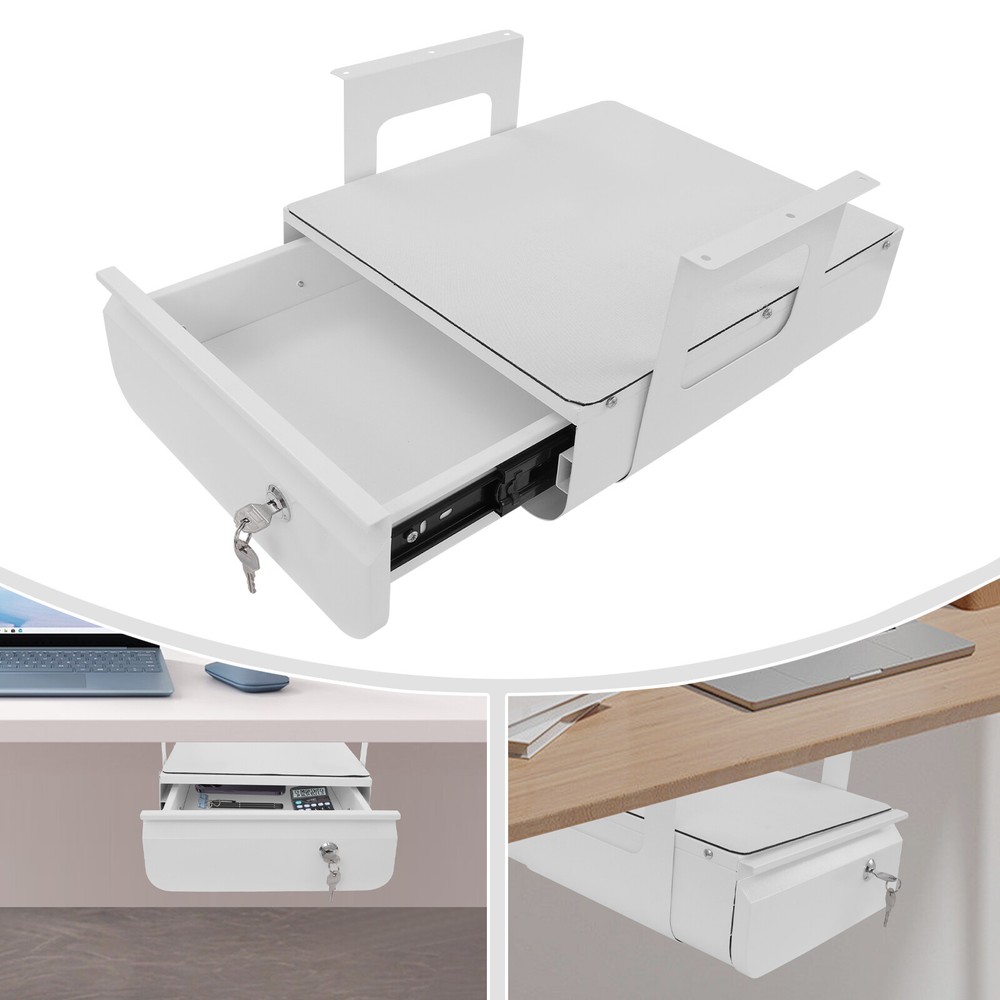 Under Desk Pull-Out Drawer, Lockable Sliding Storage Drawer, Under Desk Drawer