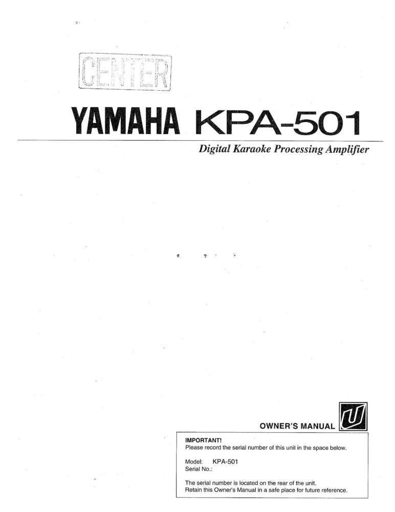 Yamaha KPA-501 Karaoke Processor Owners Manual