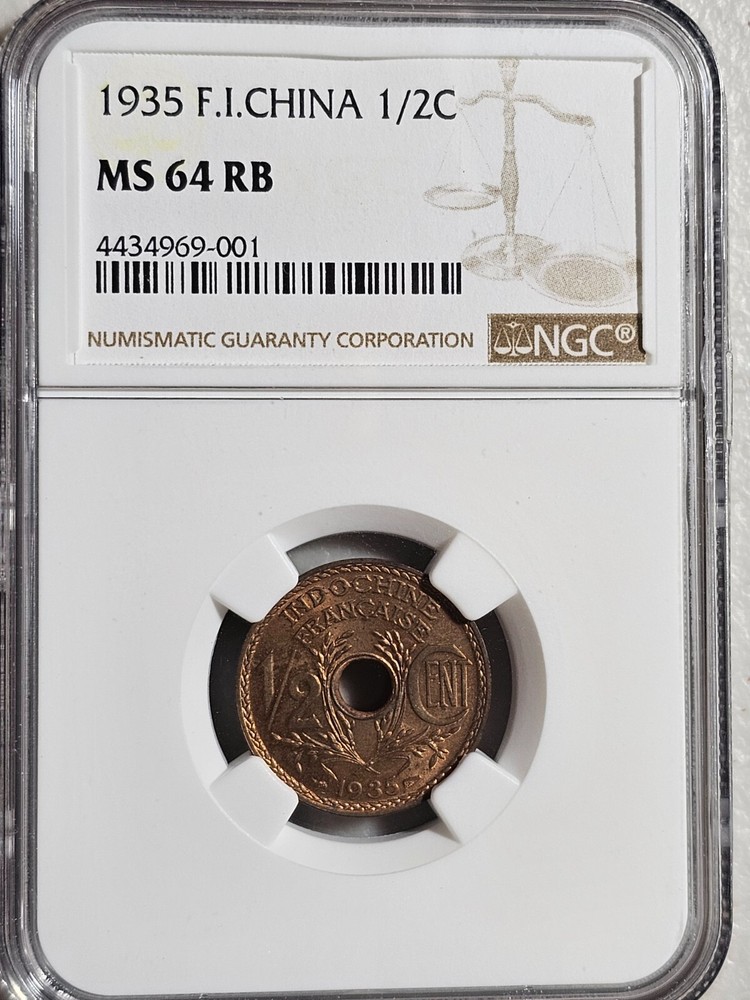French Indochina 1/2 Cent 1935 NGC MS 64 RB