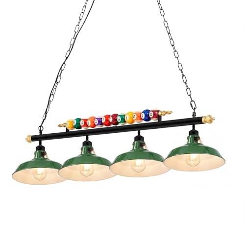 Adjustable Pool Table Lights for 7'-8' Billiard Light Hanging Green 4 Lights