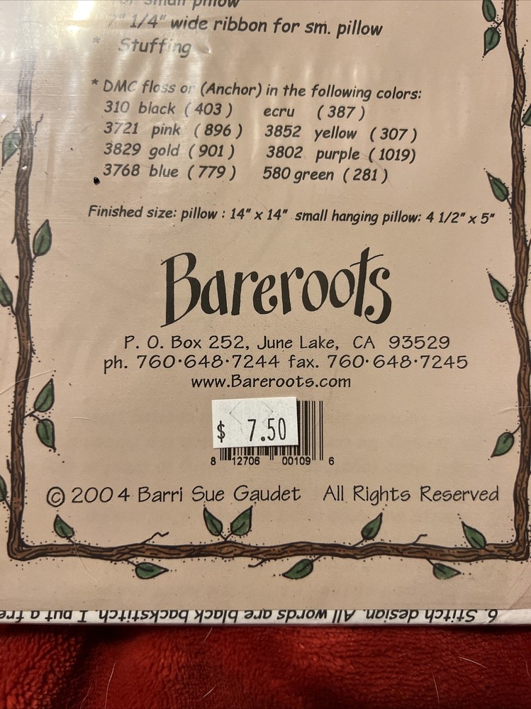 Vtg Bareroots Embroidery Pillow Pattern "Keep Your Heart Merry” #109 (2004)