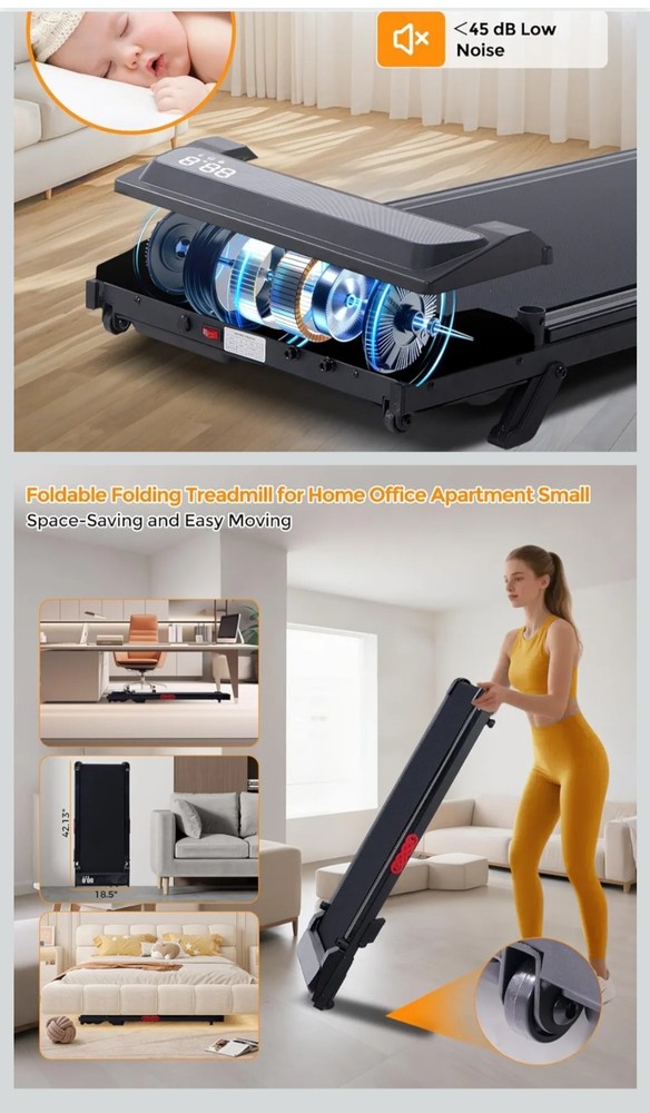 Folding Foldable Walking Pad Treadmill with Handle Bar and Adjustable Incline, 3