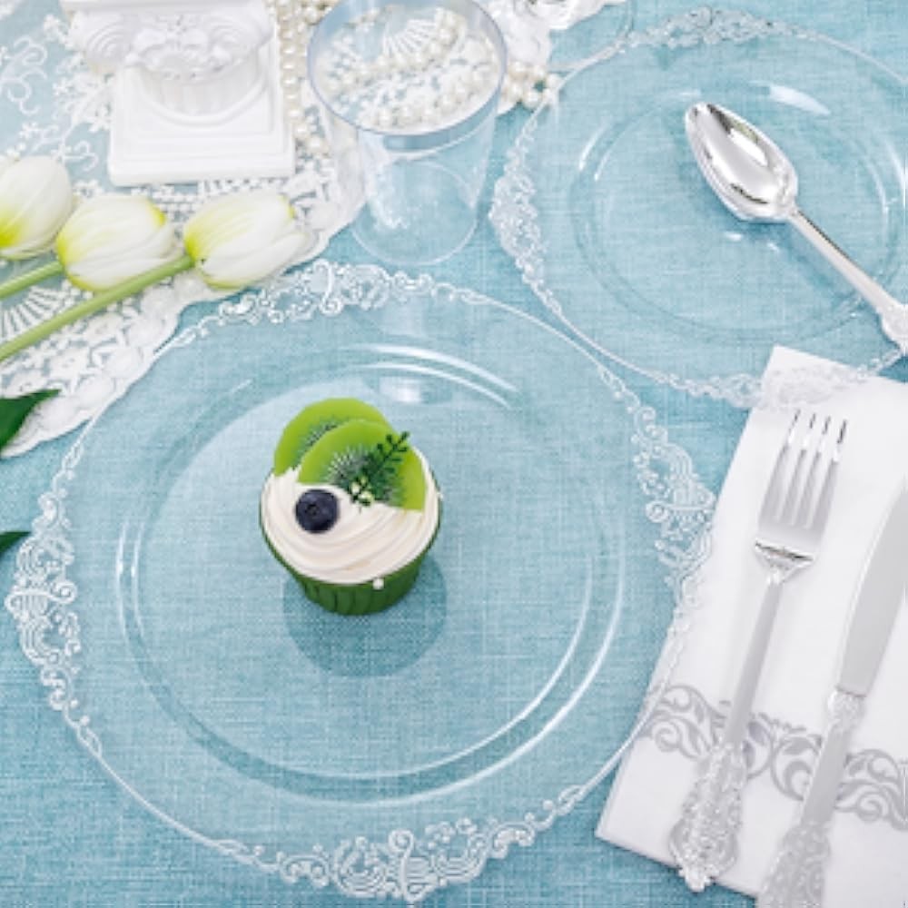Clear Sier Plastic Plates -Include 50 Plates, 25 Cups, 25