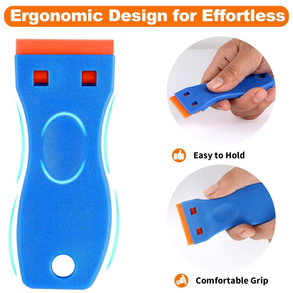 KUSUFEFI Plastic Razor Blade Scraper, 2PCS Scraper Tool with 60PCS Plastic Blade