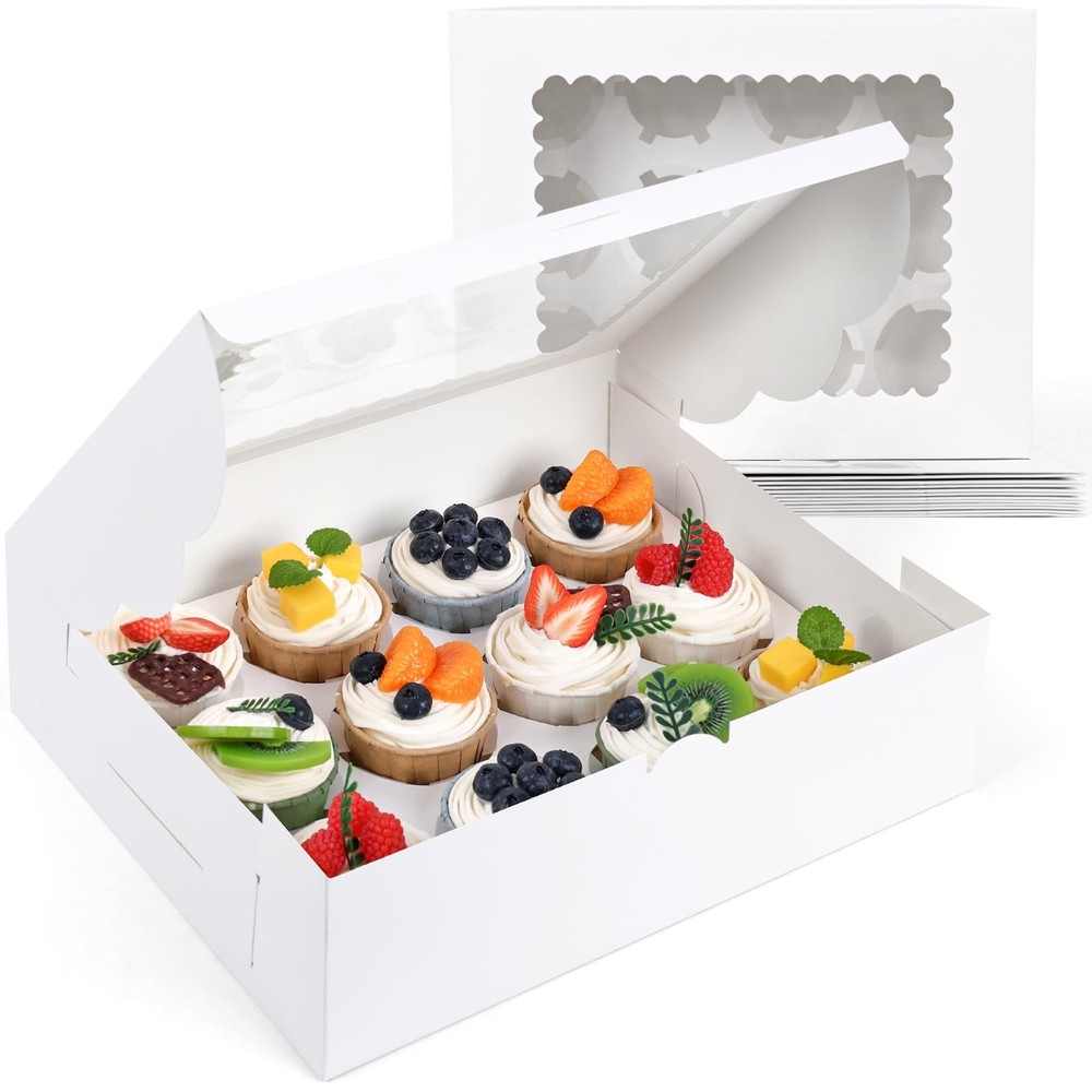 6PCS White Cupcake Containers 12 Count with Window Boxes Holding 72 Pastry Bo...