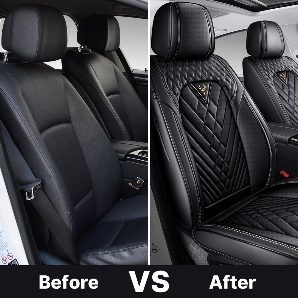 Breathable Waterproof Car Seat Covers Leather Seat Protector Front Black