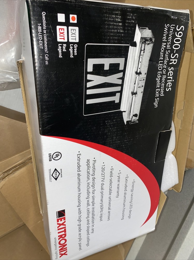 Exitronix UL listed exit sign; Green letters, S902S- WB-SR-GC-BL, SAM