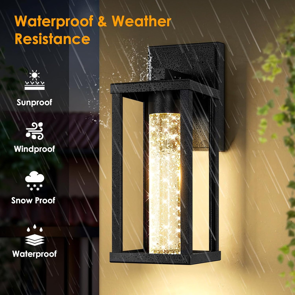 2-Pack Waterproof Outdoor Wall Lights, Modern LED Sconces with Bubble Glass