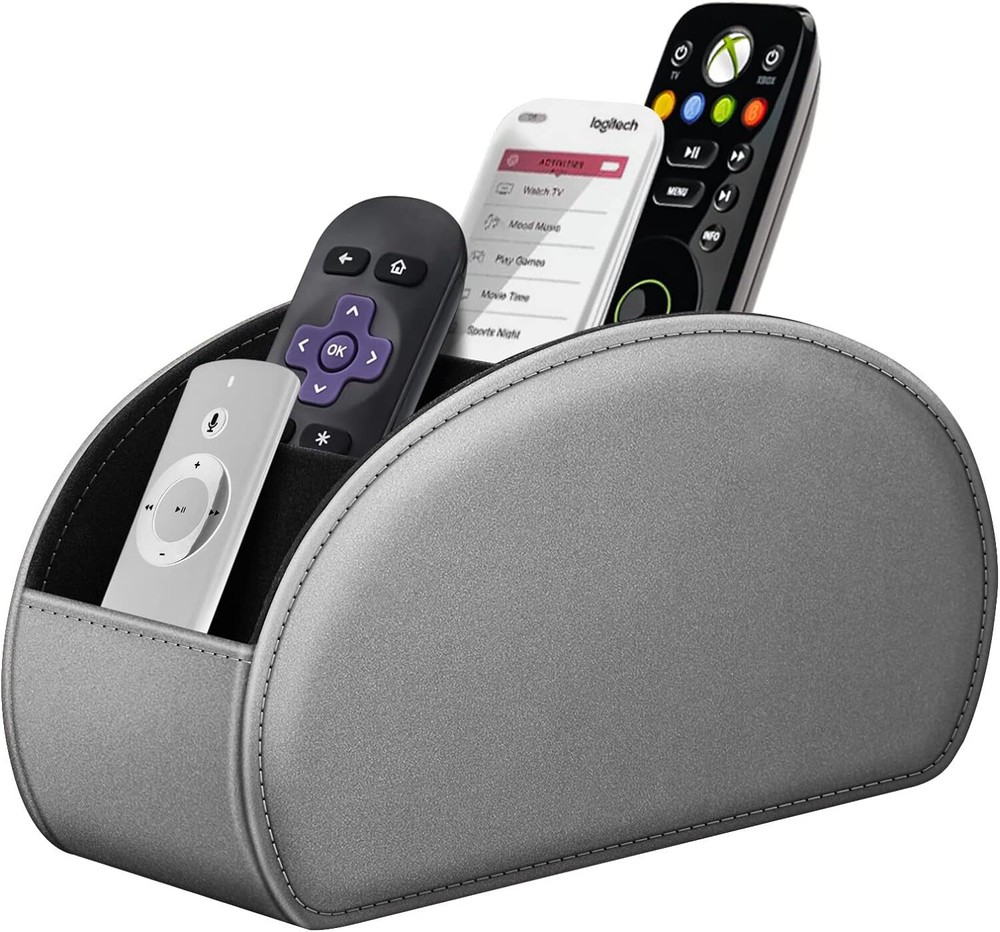 Remote Control Holder Leather TV Remote Caddy Desktop Organizer 5 Compartments