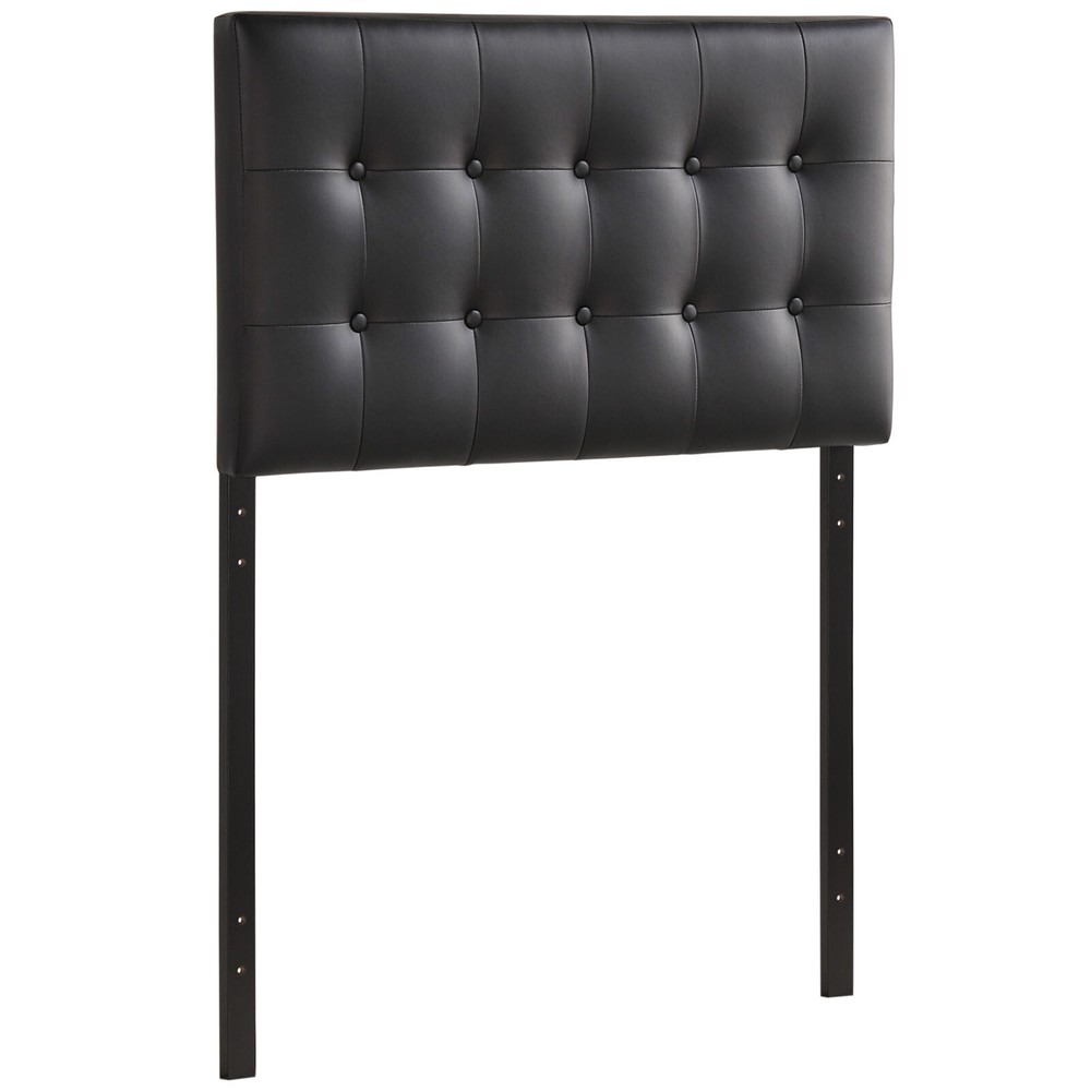 Modway Emily Tufted Button Vegan Leather Upholstered Twin Headboard in Black