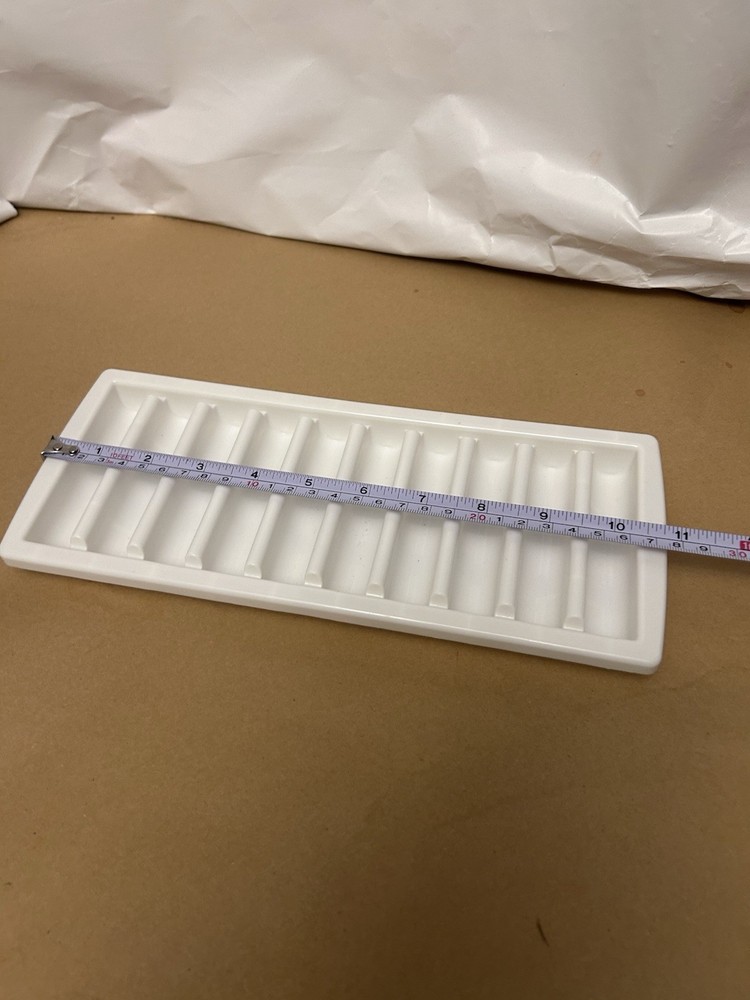VTG white plastic ice cube tray long round ice cubes