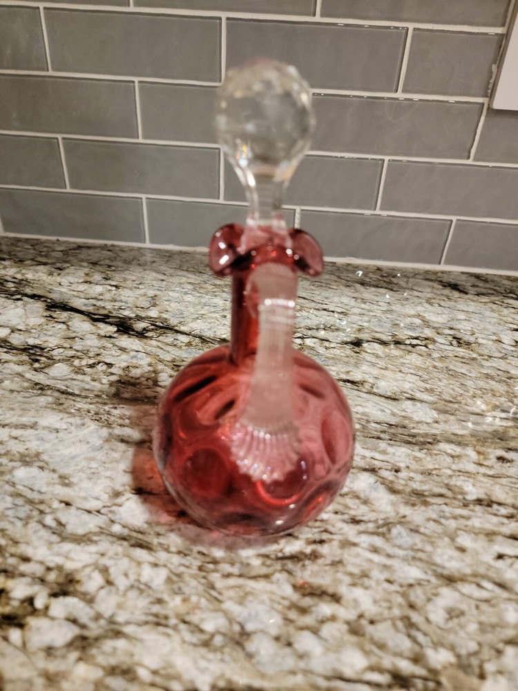 Cranberry Vinegar Cruet with Stopper - Coin Dot Pattern