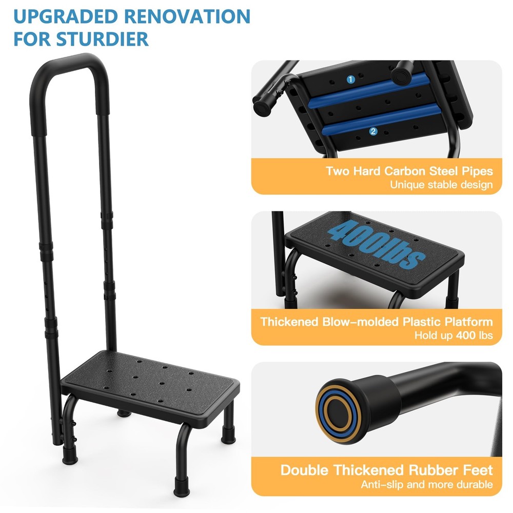 Step Stool with Handle for Elderly, Non Skid Platform & Adjustable Handrail, ...