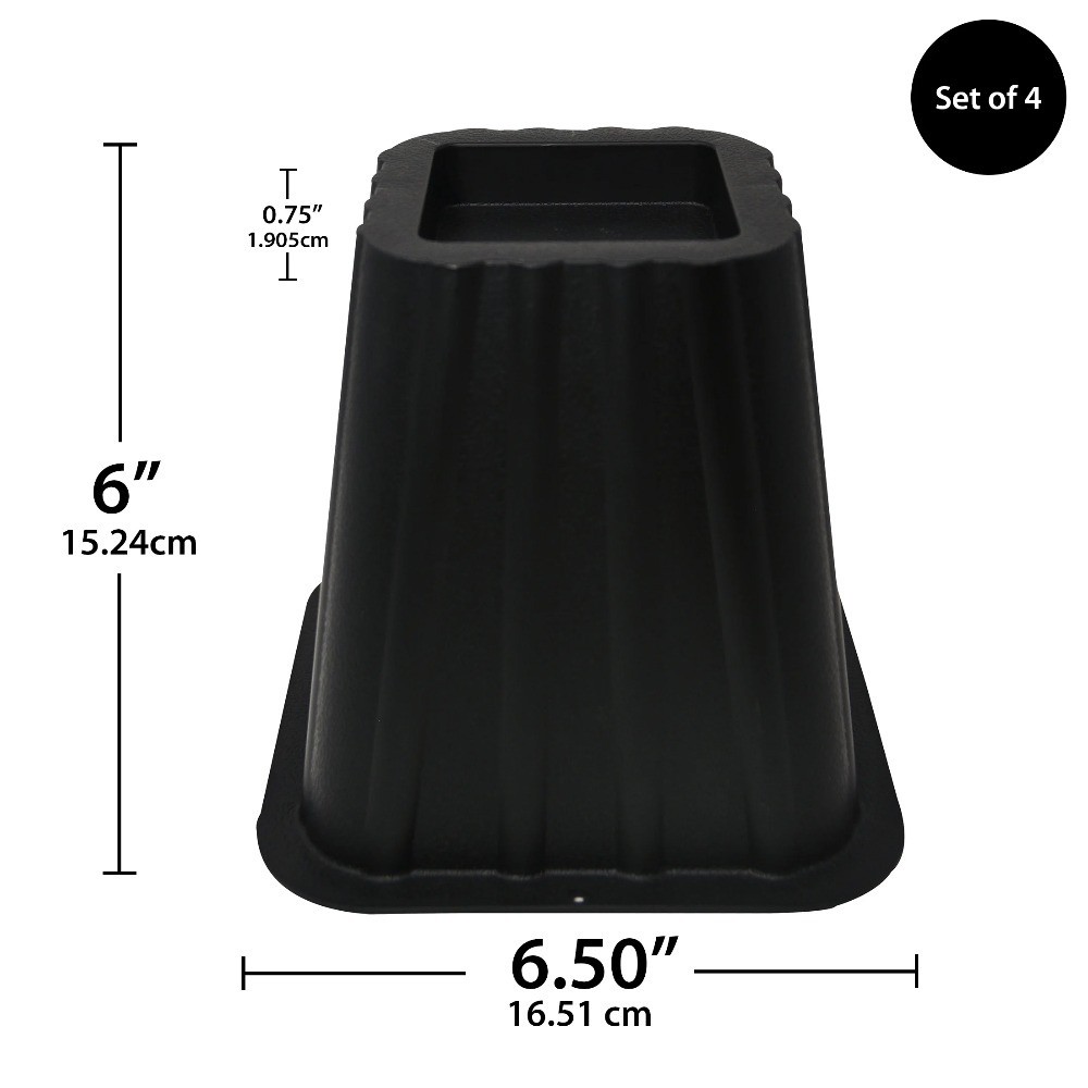Bed Risers to Create Storage Space Under Bed 4 Pack Black Plastic 6.5" x 6.5" x